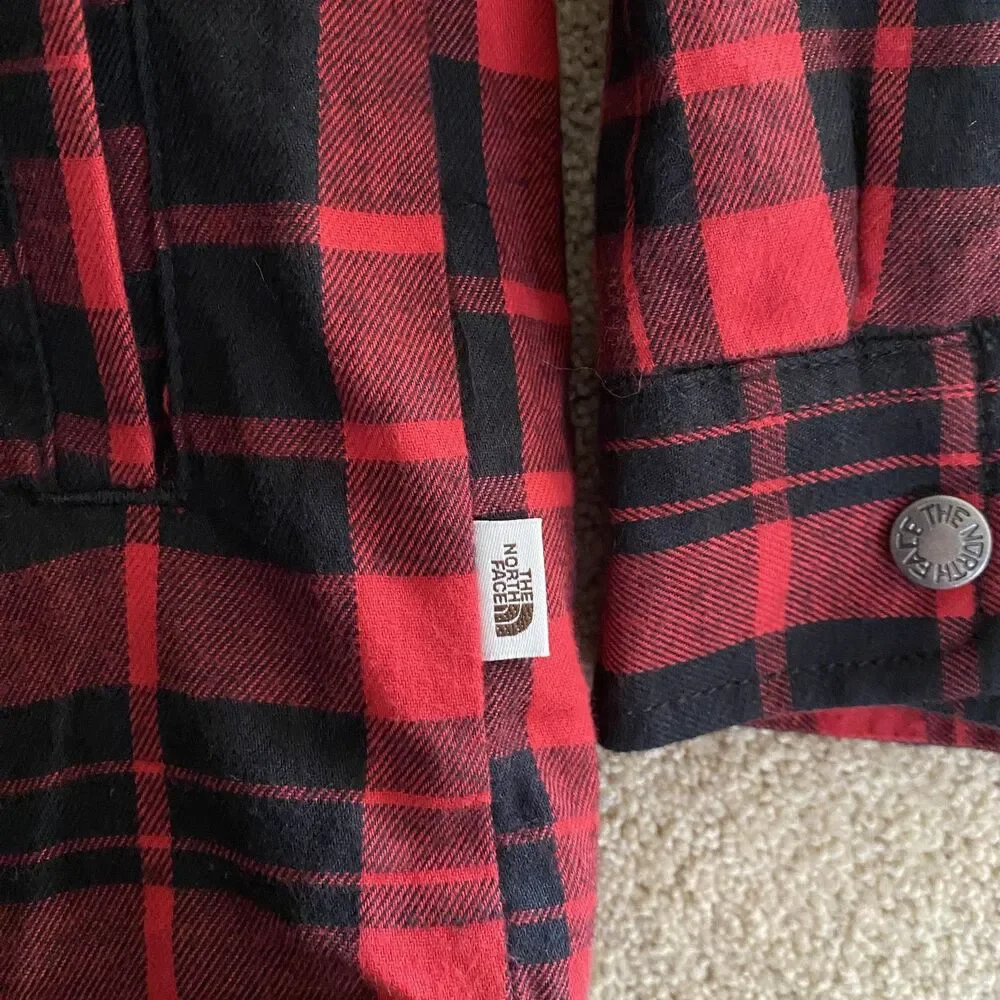 The North Face Jacket Mens XL Red Buffalo Plaid Sherpa Lined Snap Front